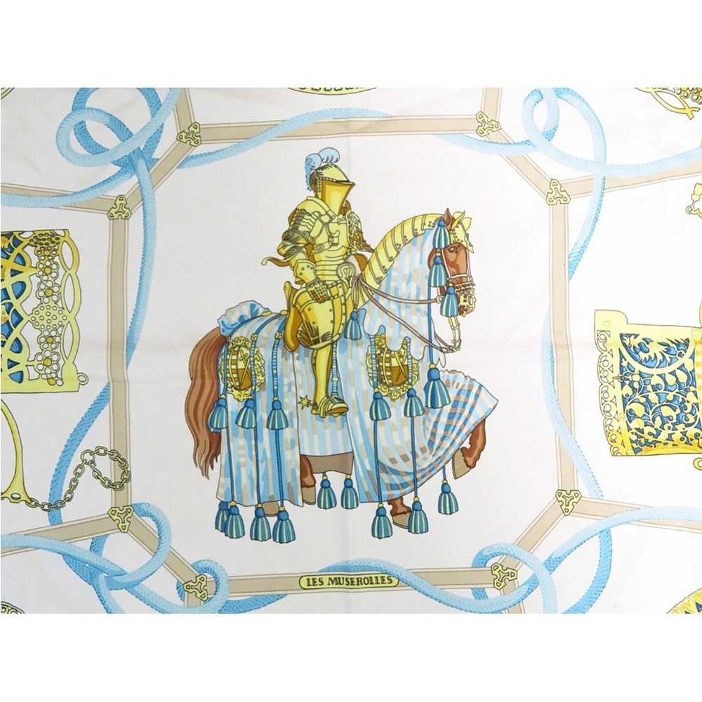 Hermes Blue and Gold Silk Scarf - Picture 6 of 11